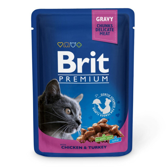 Вологий корм для котів Brit Premium Cat Chicken & Turkey pouch 100 г (курка та індичка)