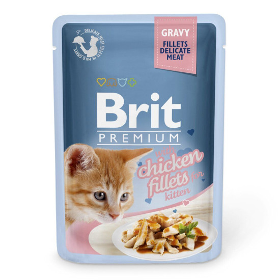 Вологий корм для кошенят Brit Premium Cat Chicken Fillets for Kitten Gravy pouch 85 г (філе курки в соусі)
