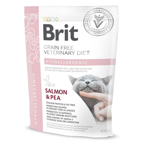 Сухий корм для котів, при харчовій алергії Brit GF Veterinary Diet Hypoallergenic 400 г (лосось)