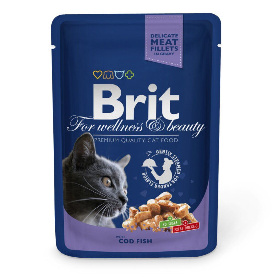 Вологий корм для котів Brit Premium Cat Cod Fish pouch 100 г (тріска)