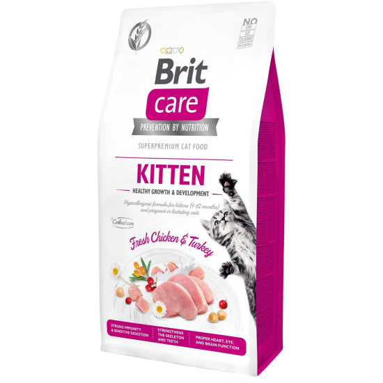 Сухий корм для кошенят Brit Care Cat GF Kitten HGrowth & Development 7 кг (курка і індичка)
