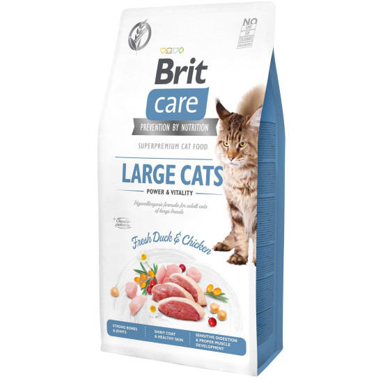 Сухий корм для котів великих порід Brit Care Cat GF Large cats Power & Vitality 7 кг (курка і качка)