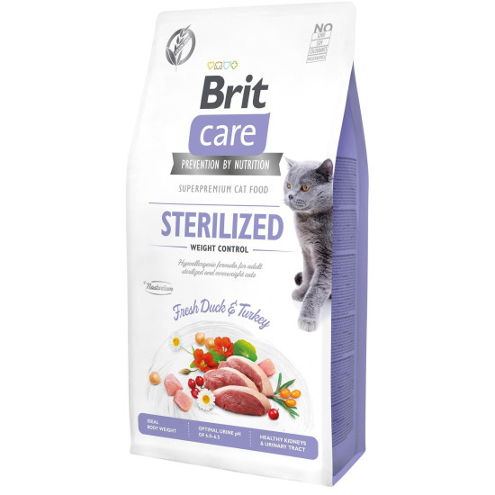 Сухий корм для стерелізованних котів із зайвою вагою Brit Care Cat GF Sterilized Weight Control 7 кг (качка і індичка)