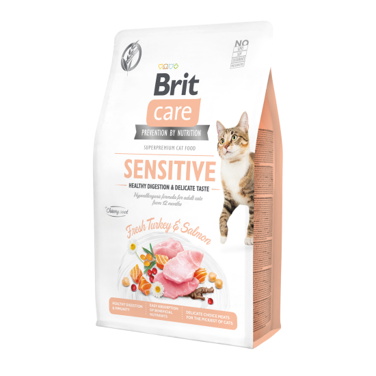 Сухий корм для вибагливих котів Brit Care Cat GF Sensitive HDigestion & Delicate Taste 2 кг (індичка і лосось)