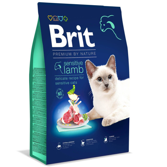 Сухий корм для котів із чутливим травленням Brit Premium by Nature Cat Sensitive 8 кг (ягня)
