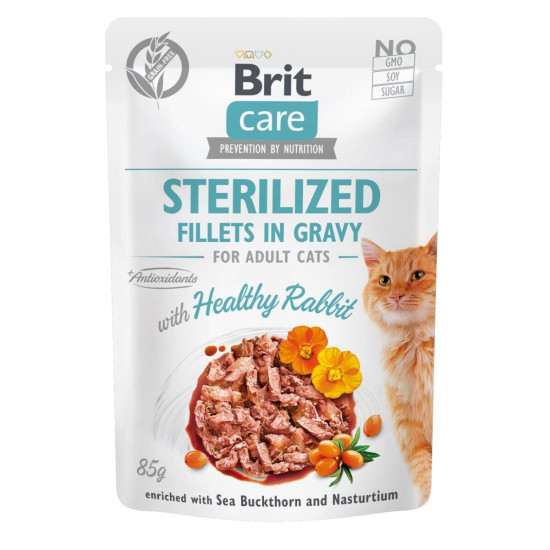 Вологий корм для стерилізованих котів Brit Care Cat pouch 85g (філе кроля в соусі)