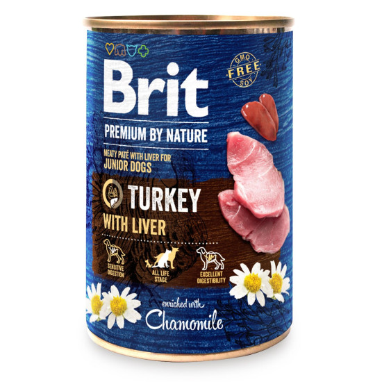 Вологий корм для цуценят та молодих собак Brit Premium By Nature Turkey with Liver 400 г (індичка)