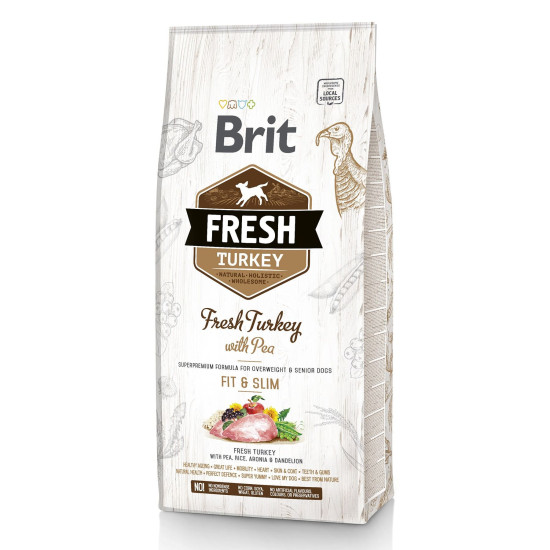 Сухий корм для собак із зайвою вагою Brit Fresh Turkey Pea Adult Fit & Slim 12 кг (індичка)