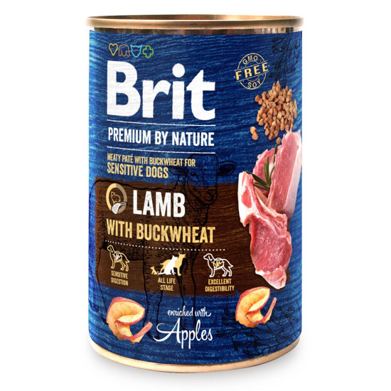 Вологий корм для собак з чутливим травленням Brit Premium By Nature Lamb with Buckwheat 800 г (ягня)
