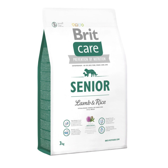 Сухий корм для літніх собак всіх порід Brit Care Senior Lamb & Rice 3 кг (ягня та рис)