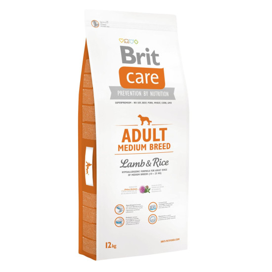 Сухий корм для дорослих собак середніх порід (вагою від 10 до 25 кг) Brit Care Adult Medium Breed Lamb & Rice 12 кг (ягня та рис)