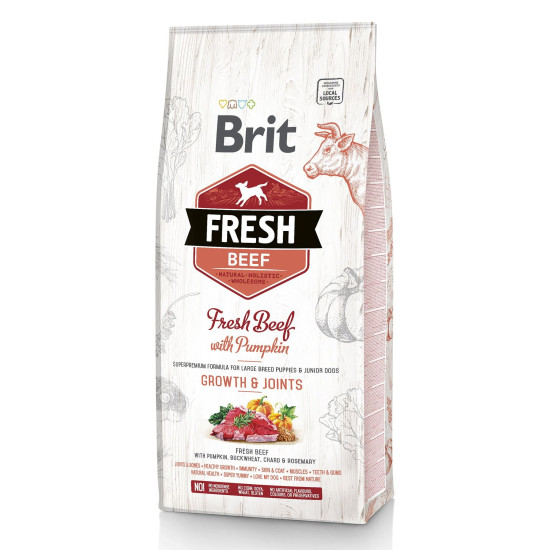 Сухий корм для цуценят та молодих собак великих порід Brit Fresh Beef Pumpkin Puppy Junior Growth & Joints 12 кг (яловичина)