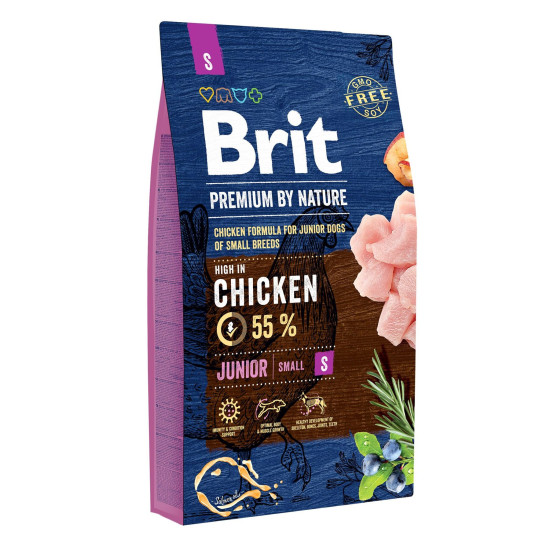 Сухий корм для цуценят та молодих собак дрібних порід (вагою до 10 кг) Brit Premium Junior S 8 кг (курка)