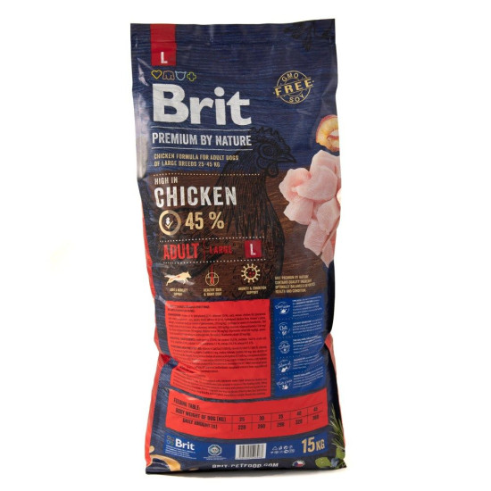Сухий корм для дорослих собак великих порід (вагою від 25 до 45 кг) Brit Premium Adult L 15 кг (курка)