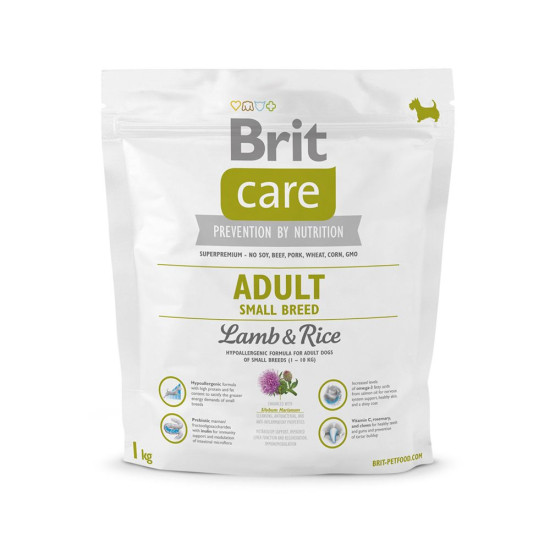 Сухий корм для дорослих собак дрібних порід (вагою до 10 кг) Brit Care Adult Small Breed Lamb & Rice 1 кг (ягня та рис)