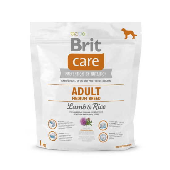 Сухий корм для дорослих собак середніх порід (вагою від 10 до 25 кг) Brit Care Adult Medium Breed Lamb & Rice 1 кг (ягня та рис)