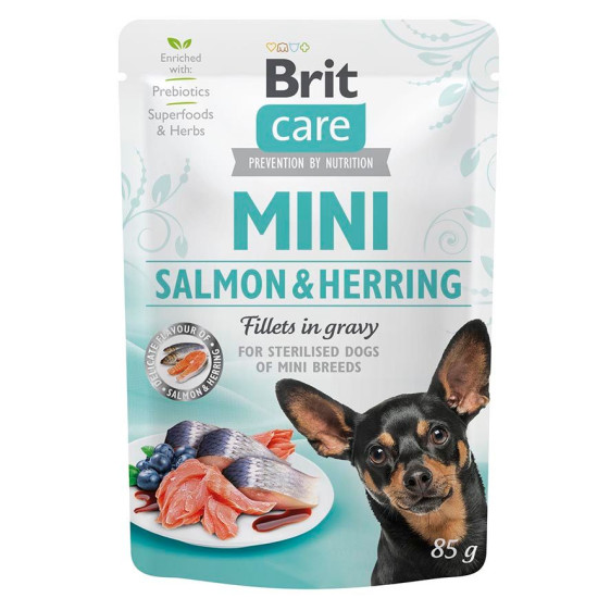 Вологий корм для собак Brit Care Mini pouch 85 g філе в соусі (лосось та оселедець)