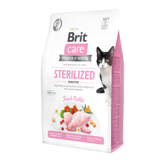 Сухий корм для стерилізованих котів з чутливим травленням Brit Care Cat GF Sterilized Sensitive 2 кг (кролик)