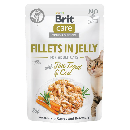 Вологий корм для котів Brit Care Cat pouch 85 г (тріска і форель в желе)