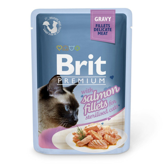 Вологий корм для стерилізованих котів Brit Premium Cat Salmon Fillets Gravy pouch 85 г (філе лосося)
