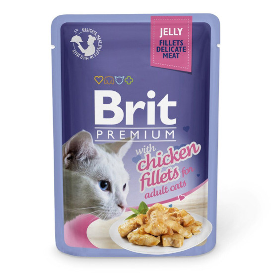 Вологий корм для котів Brit Premium Cat Chicken Fillets Jelly pouch 85 г (філе курки в желе)