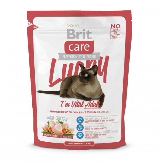 Сухий корм для дорослих котів Brit Care Cat Lucky I am Vital Adult 400 г (курка та рис)