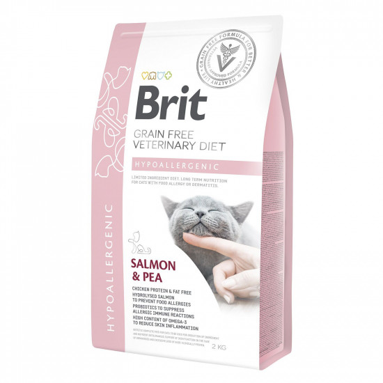 Сухий корм для котів, при харчовій алергії Brit GF Veterinary Diet Hypoallergenic 2 кг (лосось)
