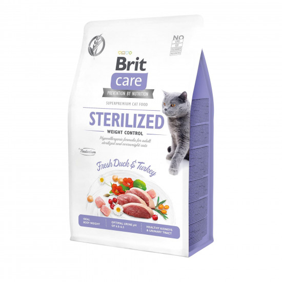 Сухий корм для стерелізованних котів із зайвою вагою Brit Care Cat GF Sterilized Weight Control 400 г (качка і індичка)