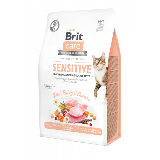 Сухий корм для вибагливих котів Brit Care Cat GF Sensitive HDigestion & Delicate Taste 400 г (індичка і лосось)