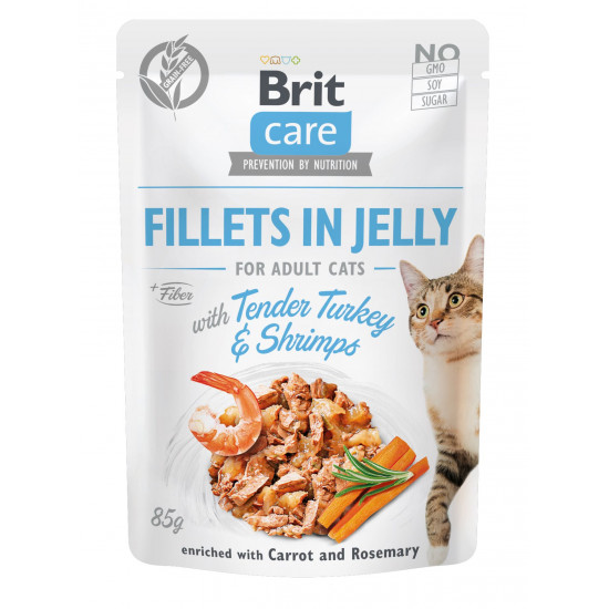 Вологий корм для котів Brit Care Cat pouch 85 г (індичка з креветками в желе)