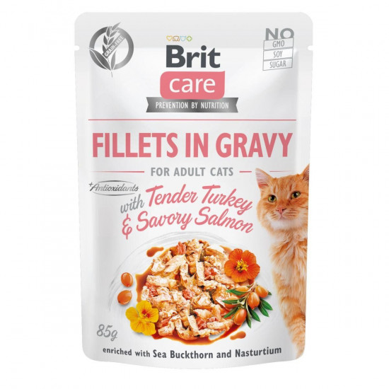 Вологий корм для котів Brit Care Cat pouch 85g (філе індички та лосося в соусі)