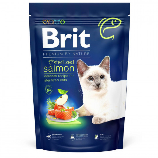 Сухий корм для стерилізованих котів Brit Premium by Nature Cat Sterilized Salmon 1,5 кг (лосось)