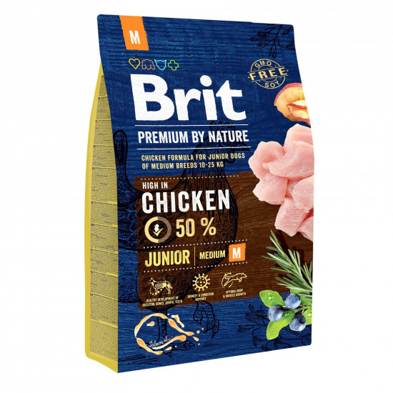 Сухий корм для цуценят та молодих собак середніх порід (вагою від 10 до 25 кг) Brit Premium Junior M 3 кг (курка)