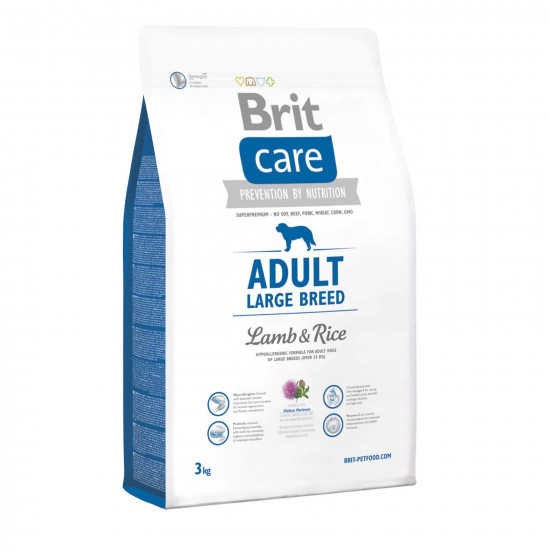 Сухий корм для дорослих собак великих порід (вагою від 25 кг) Brit Care Adult Large Breed Lamb & Rice 3 кг (ягня та рис)