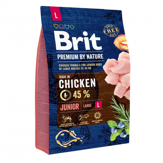 Сухий корм для цуценят та молодих собак великих порід (вагою від 25 до 45 кг) Brit Premium Junior L 3 кг (курка)