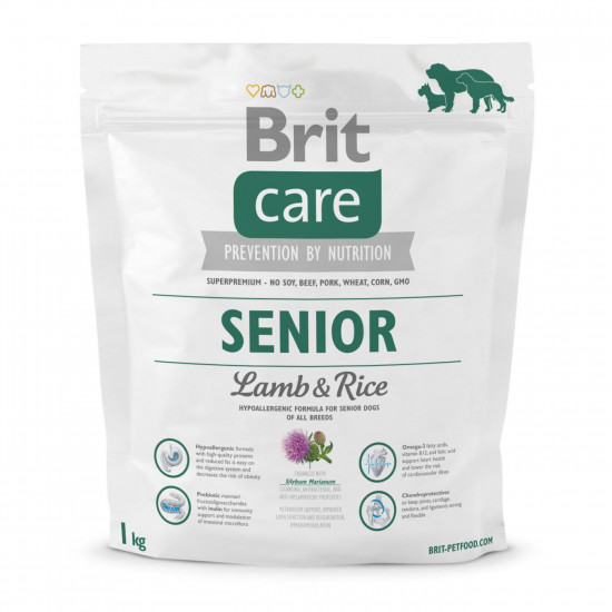 Сухий корм для літніх собак всіх порід Brit Care Senior Lamb & Rice 1 кг (ягня та рис)