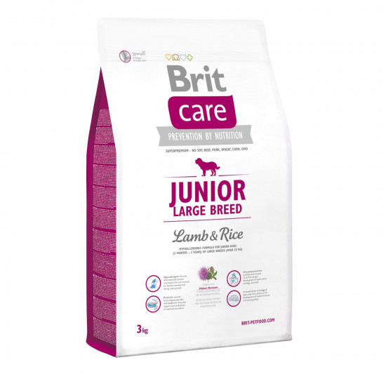 Сухий корм для цуценят та молодих собак великих порід (вагою від 25 кг) Brit Care Junior Large Breed Lamb & Rice 3 кг (ягня та рис)