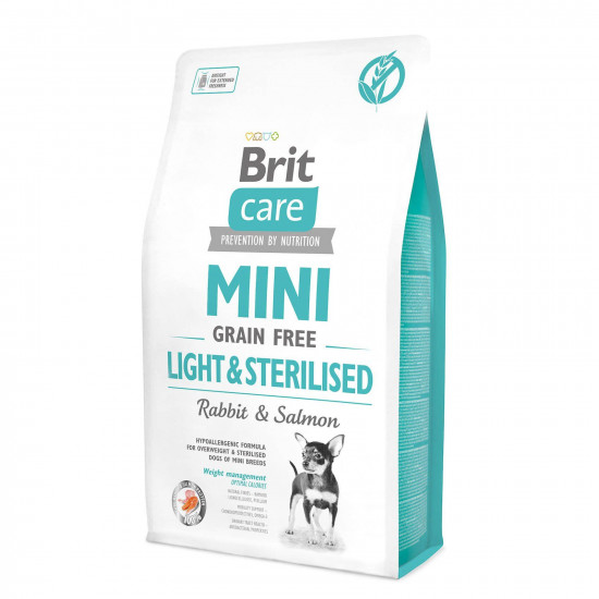 Сухий корм для собак мініатюрних порід з надмірною вагою або стерилізованих Brit Care Mini GF Light & Sterilised 2 кг (лосось та кролик)