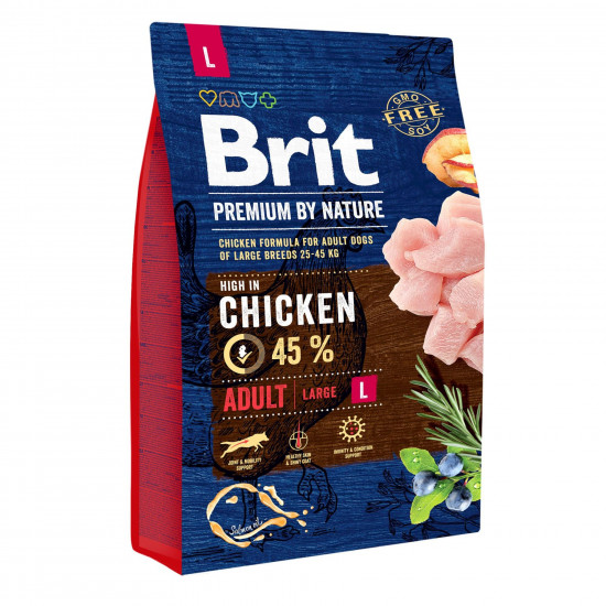 Сухий корм для дорослих собак великих порід (вагою від 25 до 45 кг) Brit Premium Adult L 3 кг (курка)