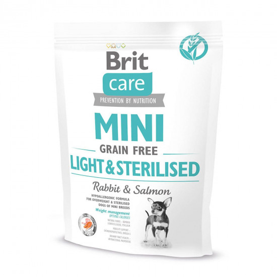Сухий корм для собак мініатюрних порід з надмірною вагою або стерилізованих Brit Care Mini GF Light & Sterilised 400 г (лосось та кролик)