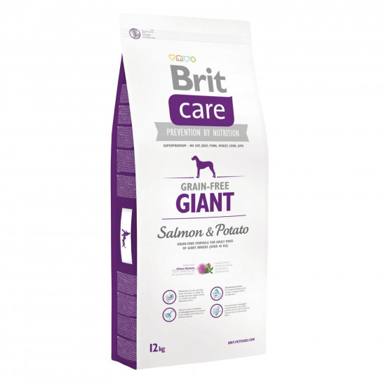Сухий корм для дорослих собак гігантських порід (вагою від 45 кг) Brit Care GF Giant Salmon & Potato 12 кг (лосось)