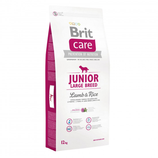 Сухий корм для цуценят та молодих собак великих порід (вагою від 25 кг) Brit Care Junior Large Breed Lamb & Rice 12 кг (ягня та рис)