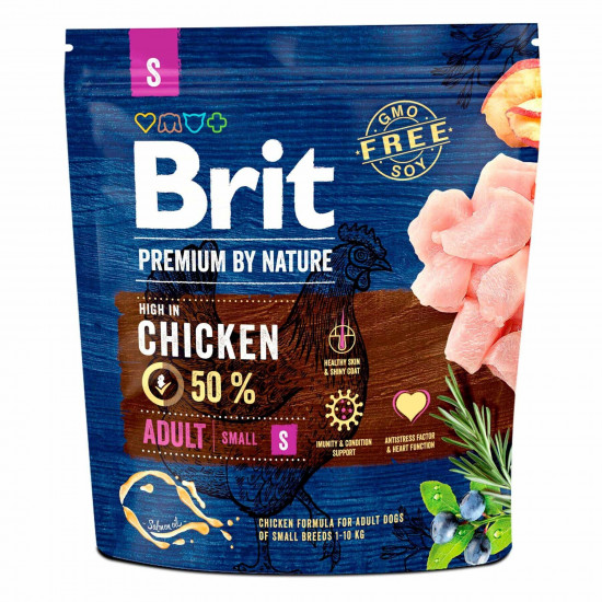 Сухий корм для дорослих собак дрібних порід (вагою до 10 кг) Brit Premium Adult S 1 кг (курка)