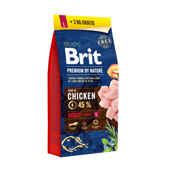 Сухий корм для дорослих собак великих порід Brit Premium Adult L 15 + 3 кг (курка)