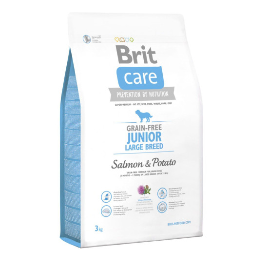 Сухий корм для цуценят та молодих собак великих порід (вагою від 25 кг) Brit Care GF Junior Large Breed Salmon & Potato 3 кг (лосось)