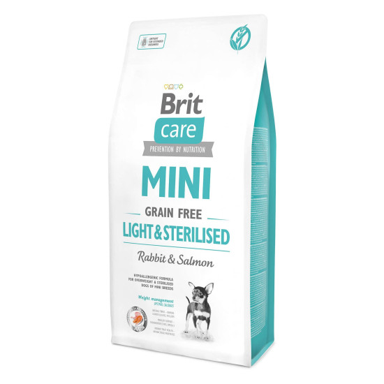 Сухий корм для собак мініатюрних порід з надмірною вагою або стерилізованих Brit Care Mini GF Light & Sterilised 7 кг (лосось та кролик)