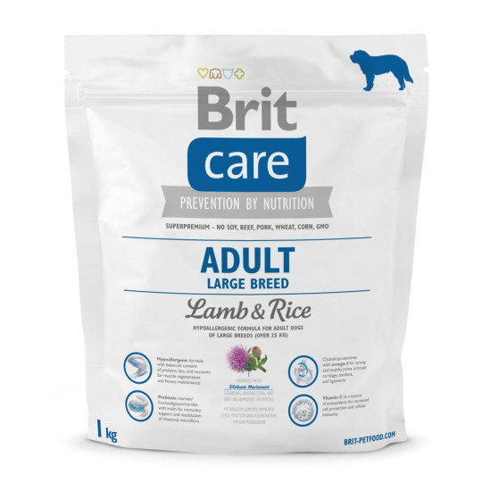 Сухий корм для дорослих собак великих порід (вагою від 25 кг) Brit Care Adult Large Breed Lamb & Rice 1 кг (ягня та рис)