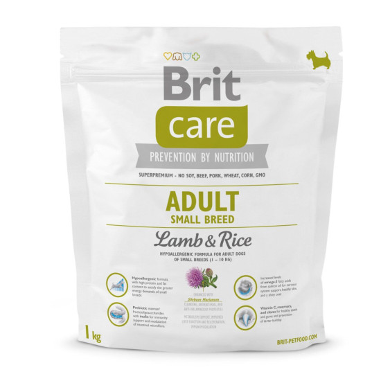 Сухий корм для дорослих собак дрібних порід (вагою до 10 кг) Brit Care Adult Small Breed Lamb & Rice 1 кг (ягня та рис)