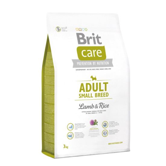 Сухий корм для дорослих собак дрібних порід (вагою до 10 кг) Brit Care Adult Small Breed Lamb & Rice 3 кг (ягня та рис)