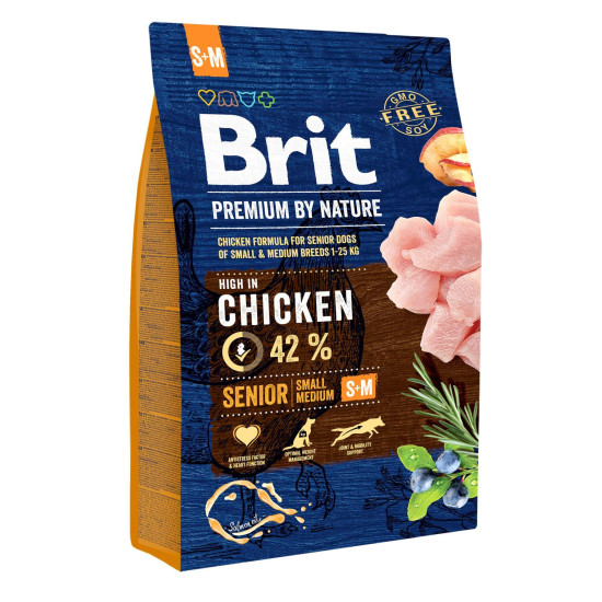 Сухий корм для літніх собак дрібних та середніх порід (вагою від 1 до 25 кг) Brit Premium Senior S+M 3 кг (курка)